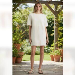 NWT Nordstrom Short Sleeve Shift Dress Large, IVORY TOFU Linen Blend